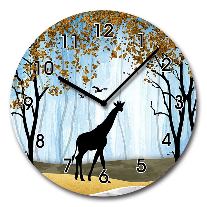 Top selling round shape animal design MDF wall clock promotional home decor wooden decorative wall clocks