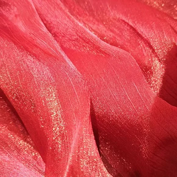 100% polyester  Bright silk organza fabric silver silk  crepe   organza