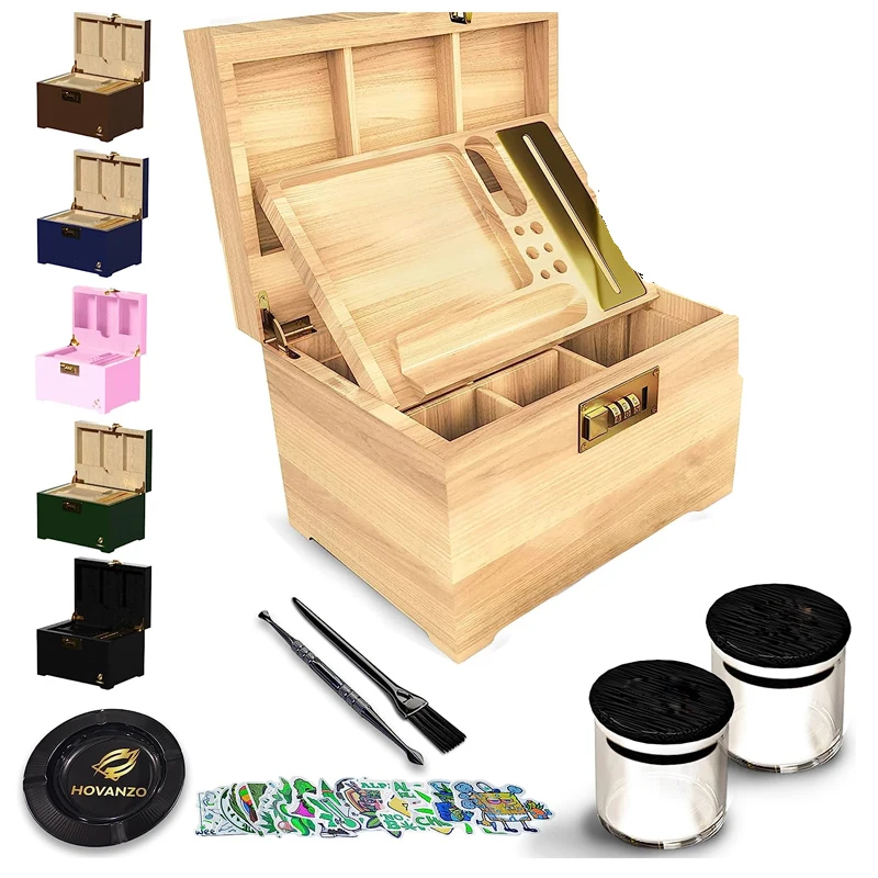 Smell Proof Locking Storage Container without Rolling Tray Wood Box for Herbs and Accessories Large Stash Box Storage Box Wooden