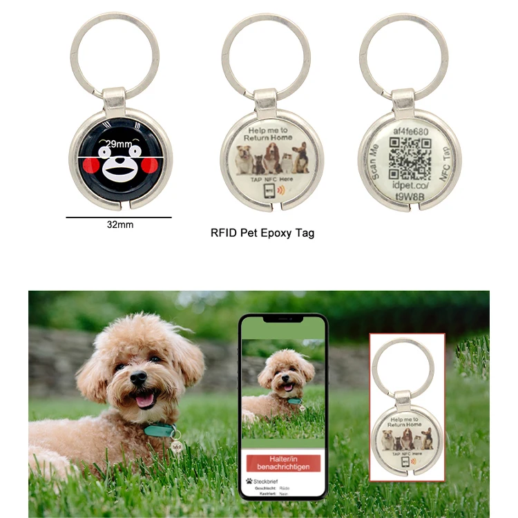  Customized Printing Tag213 Em Metal 213 Tracking Dog Air Smart 13.56Mhz Rfid Nfc Pet Epoxy Hang Tag