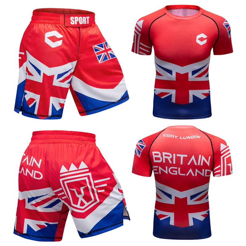 Cody Lundin MMA BJJ Shorrts and Tight Rash Guard Fitness Gym Wear Men Set Custom Logo Breathable OEM