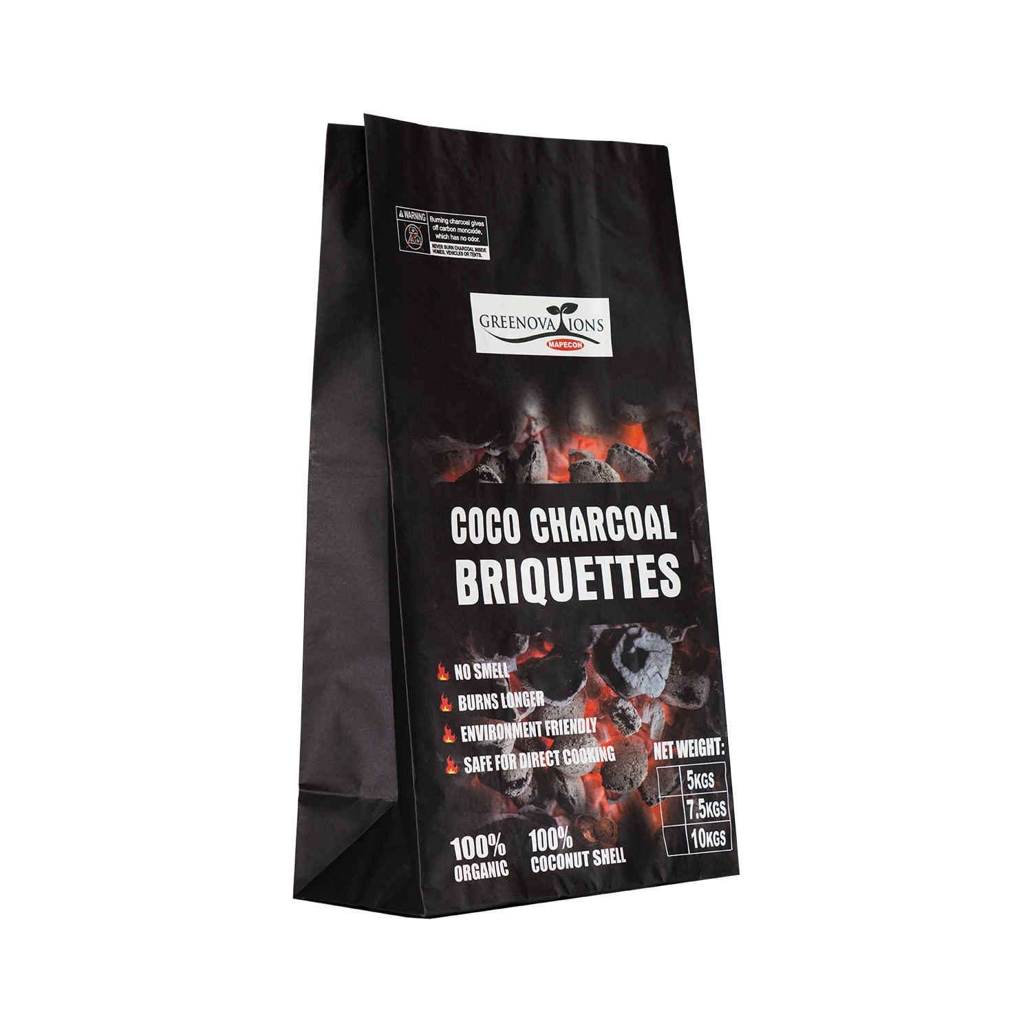 customized empty 3kg  5kg 7kg 10kg kraft paper charcoal bag with nice printing BBQ paper packaging bag