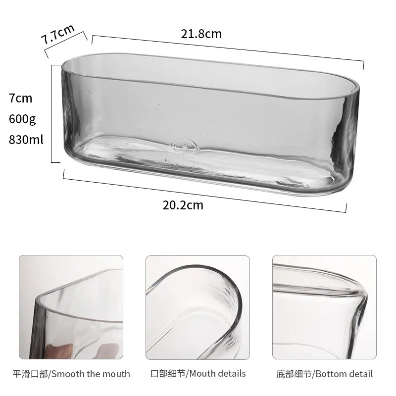Handmade  Luxury Home Decoration Tabletop Long Different fleshiness Small Plant Oval Glass Vase