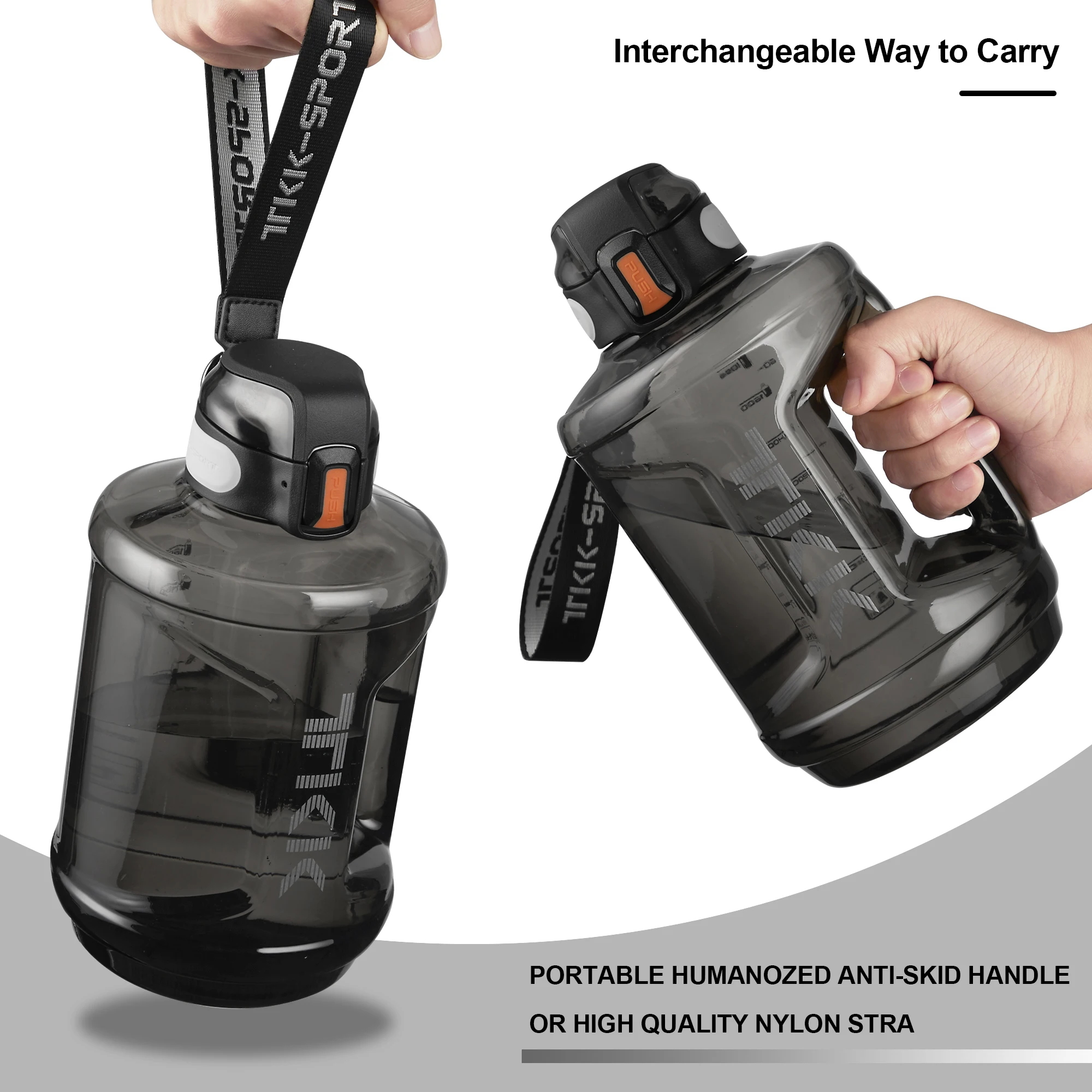 Large Capacity Water Bottle Jug For Gym with Straw Time Marker Dishwasher Safe 1/2 Gallon 64 Oz Water Bottle Jug BPA Free