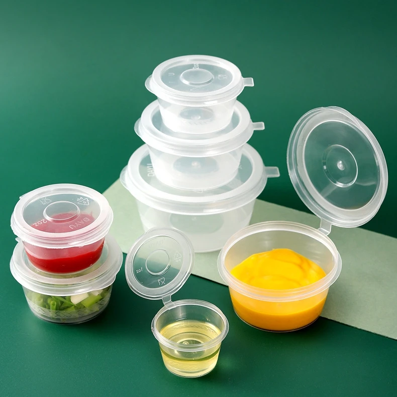 Wholesale 1oz 1.5oz 2oz 3oz 4oz 5oz 6oz 8oz clear round disposable sauce spice ketchup condiment pp plastic glass cup with lid