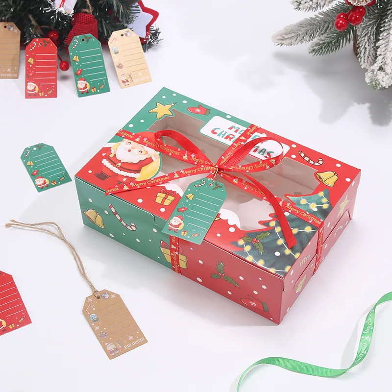 Christmas Cookie Box with Window Candy Chocolate Biscuit Packaging Boxes Xmas Gift Wrapping New Year Party Treat Box