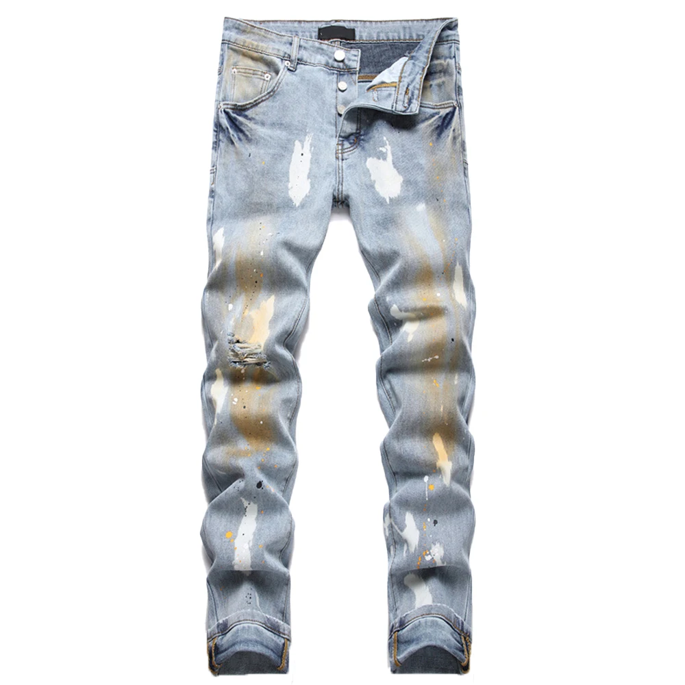Purple Designer Brand Fashion Ripped Stacked Jeans Men Custom Slim Fit jeans men Denim