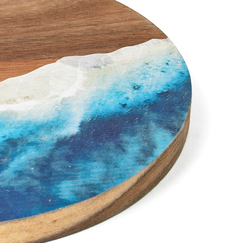 OEM Natural Acacia Wooden Custom UV Printing Round Chopping Blocks Rotatable Cutting Boards for Kitchen