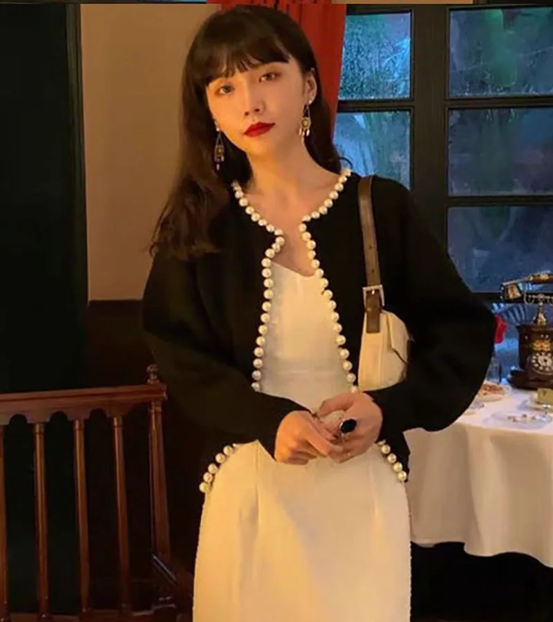 Горячая Распродажа 2021, женский свитер с французским жемчугом, темпераментный вязаный свитер, кардиган в стиле ins, маленький стильный кардиган, свитер