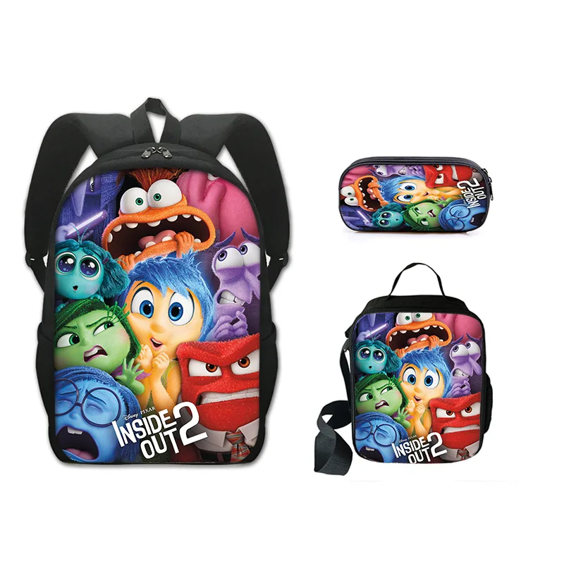 3Pcs Set Inside Out School Backpack with Shoulder Bags Pencil Case Cartoon School Bags for Boys Girls Anime Games Kids Bag set