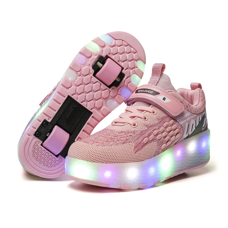 Hot sale China factory Children USB Rechargeable led light up 2 wheel skate roller shoes