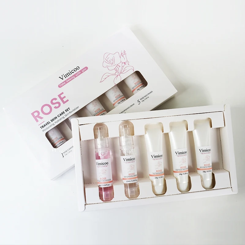 Pink Rose Travel Kit Skin Care Set 5 Pieces Cream Private Label Moisturizing Facial Set Face Care Set