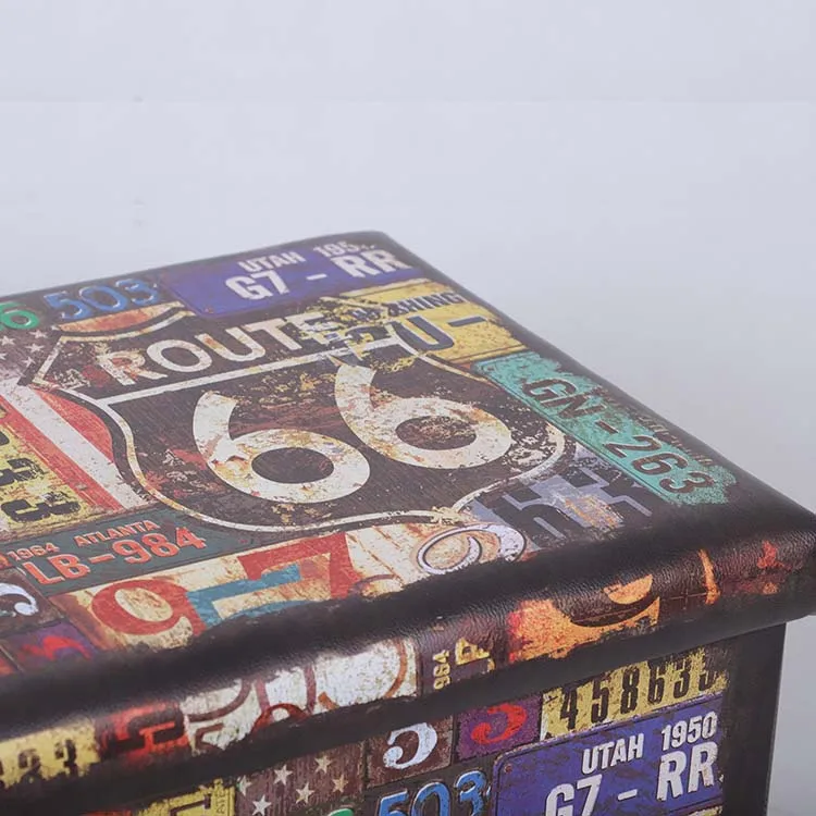 Route 66 PVC Printing Storage Cube Long bench Folding Foot Stool Ottoman