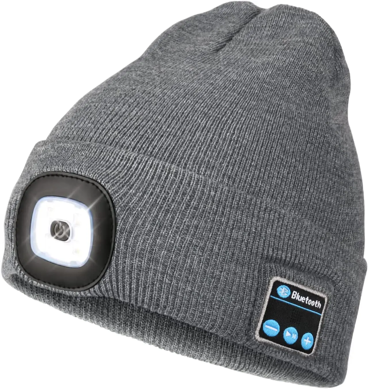 Bluetooth Beanie Hat with Light Unisex USB Rechargeable 4 LED Headlamp Cap with Wireless Headphones Led Lighted Beanie Cap