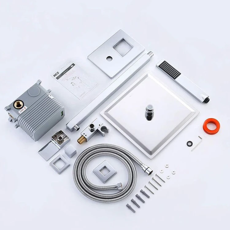 GuangZhou Hotel Black Big Rain Fall and Waterfall Shower Faucet Set Bath Tap High Pressure Square Douche Complet Shower