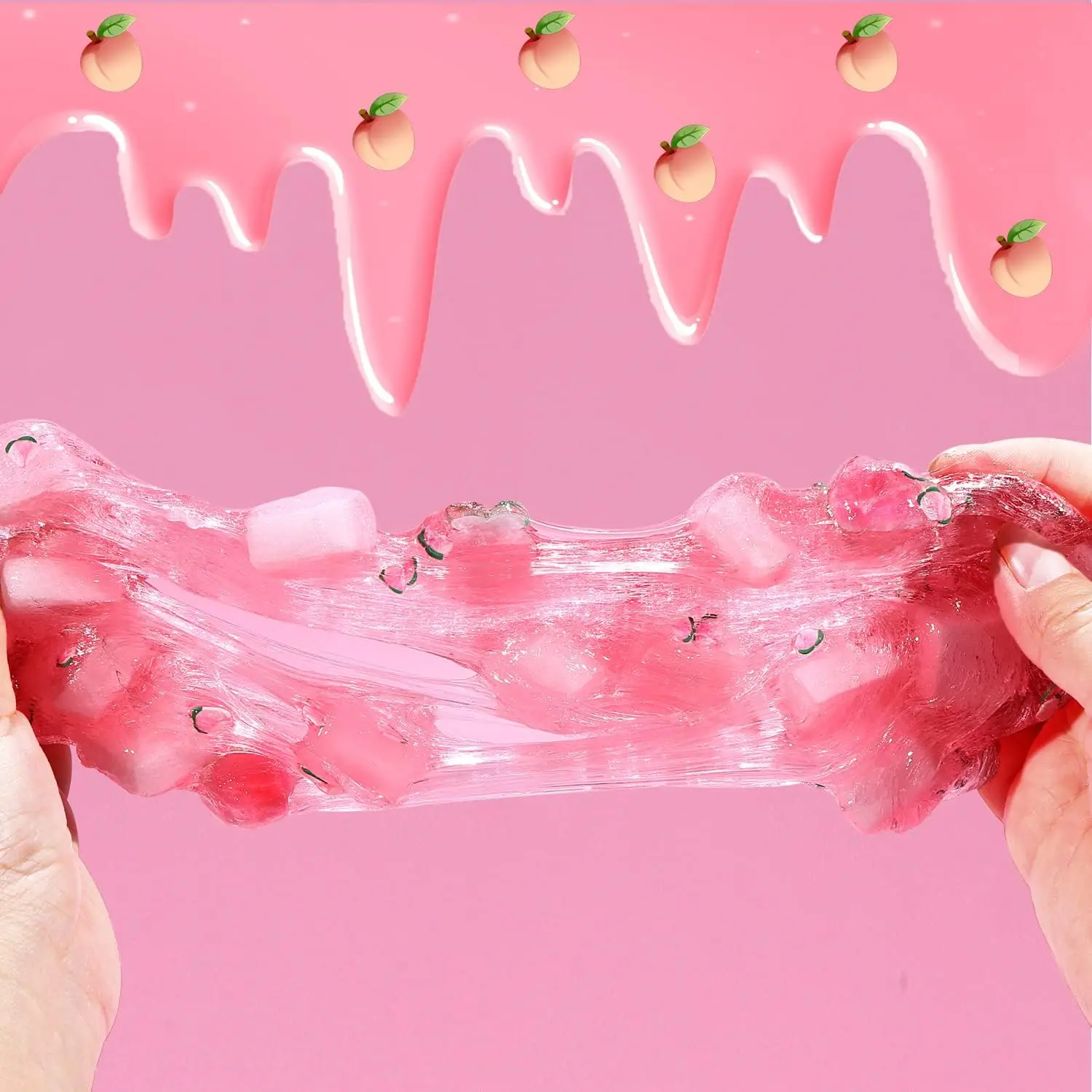 Premade Crystal Slime Peach Pink Jelly Cube Glimmer Crunchy Slime  With 6 Sets of Slime Add-ins Party Favors for Kids