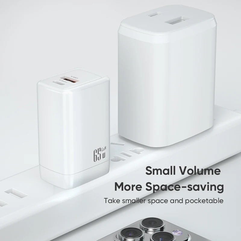 High power fast charging GaN two port output USB Type c mobile phones wall charger adapter GaN chip PD65W charger
