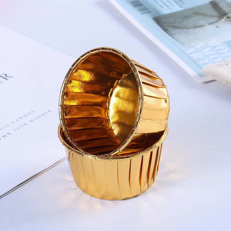 Manufacture Metallic Curled Baking Paper cup Coated high-temperature Aluminum Foil Cupcake liners For Party