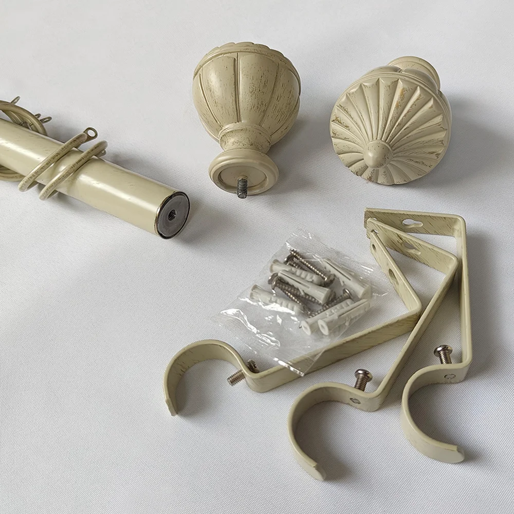 Extendable adjustable curtain rod ivory gold decorative 25/28mm curtain rod and pole for windows