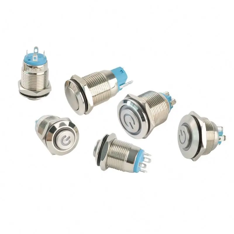 
16mm metal push button switch self-resetting 2-pin high flat ball head welding screw foot horn access switch 