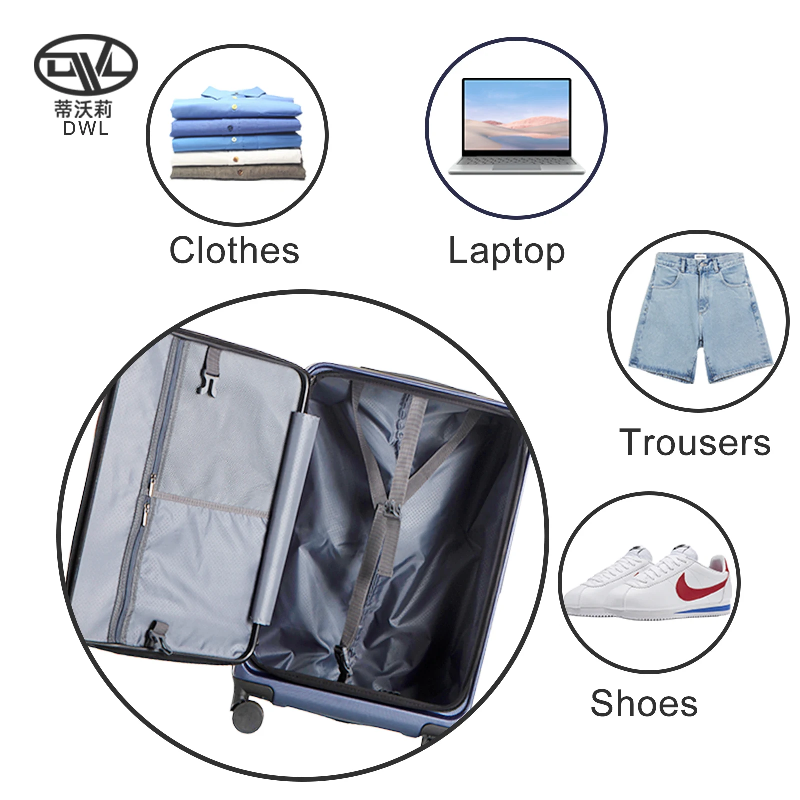DWL Wholesale aluminum travel trolley tsa lock ABS suitcases front pocket 20/24/28 luggage 3 piece with custom brand logo