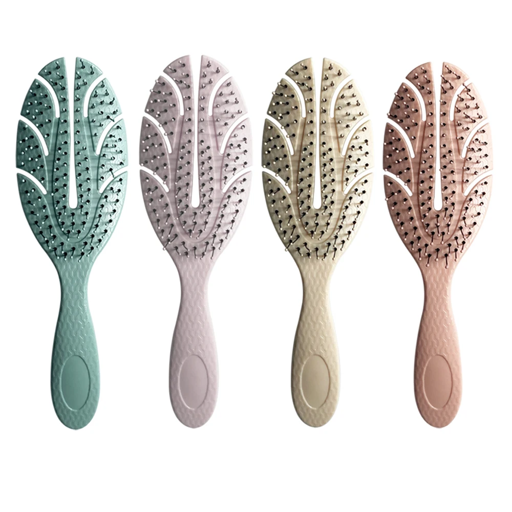 New Design Multicolor Leaf Shape Custom Logo Printing Salon Home Use Soft Nylon Bristles Women Hair Care Brush
