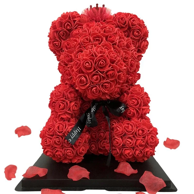 
Duoying OEM dia de las madres mama Mother Day Gift Romantic Red Rose Bear Flower Bears with Box Foam Soap Luxury Rose Bear 