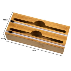 Wholesale Bamboo Aluminum Plastic Wrap Organizer and Tin Foil Dispenser with Cutter and Roller Foil