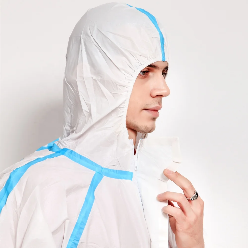 PPE Industrial CE Chemical Protection Clean Room Hazmat Suit Type 4/5/6 Disposable Coverall