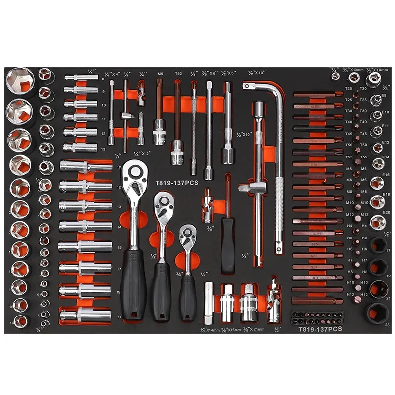 Tool Trolley Cabinet 45 Pcs 1/4 1/2 Hexagon Socket Spark Plug Socket Ratchet Spanner High Quality Vehicle Repair Tool Set