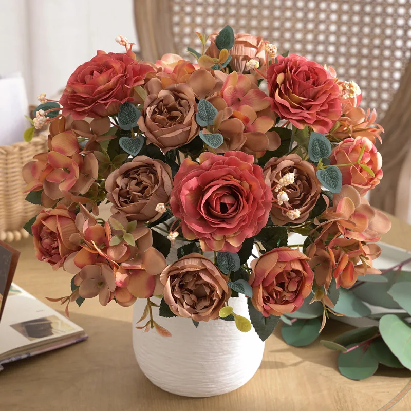 Artificial Flowers Home Decorative Wedding Centerpiece Silk Hydrangea Tulip Lily Orchid Real Touch Rose Peony Artificial Flowers