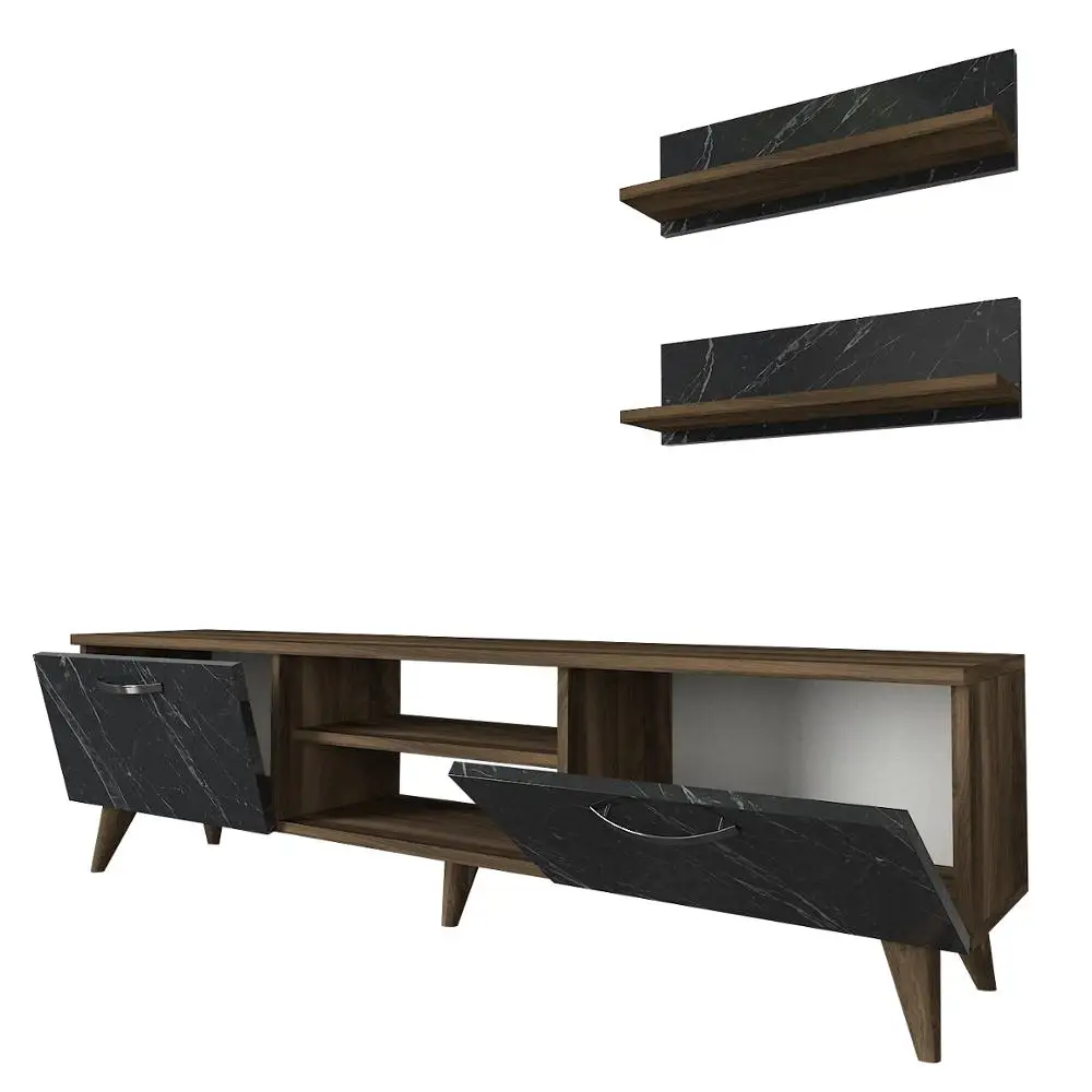 Ayden Wholesale Best Wood Tv Unit Modern Furniture Marble Walnut with Wallshelf