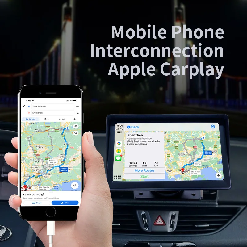 Aoedi A5 7  Inch Touch Screen Car Player Portable Wireless Android Carplay Support FM AUX