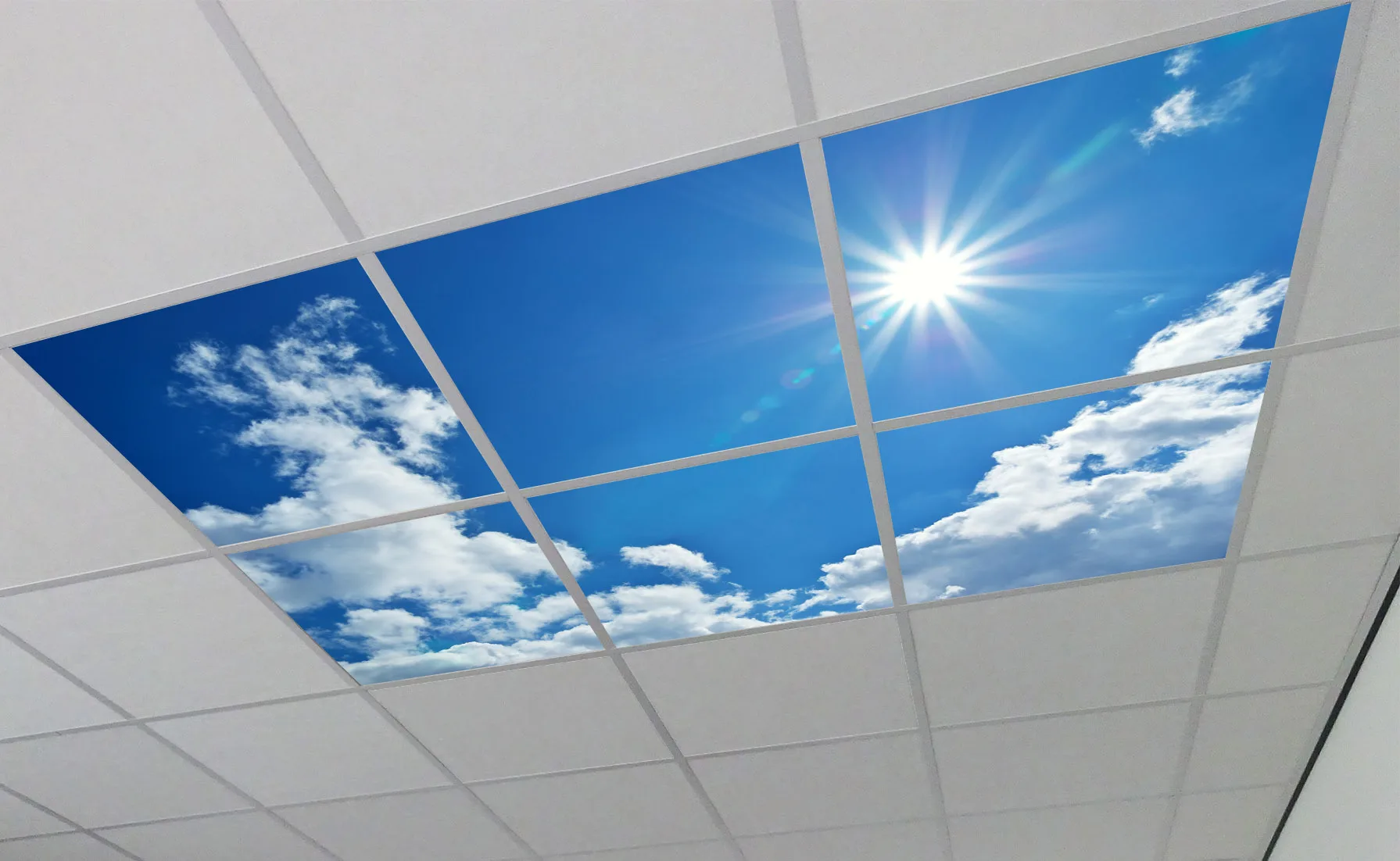 Custom 40w 48W 600x600mm 595x595 CE recessed 3D blue Sky cloud Led Panel ceiling light for room decoration