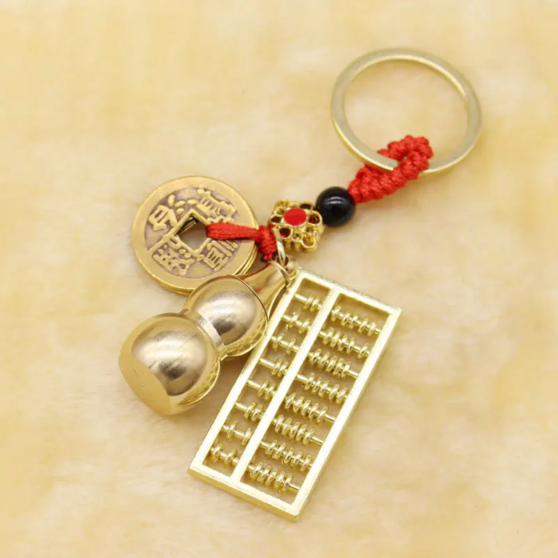 MAIMABrass keychain five emperors money real copper gourd open activity abacus with buckle decorative keychain handmade DIY