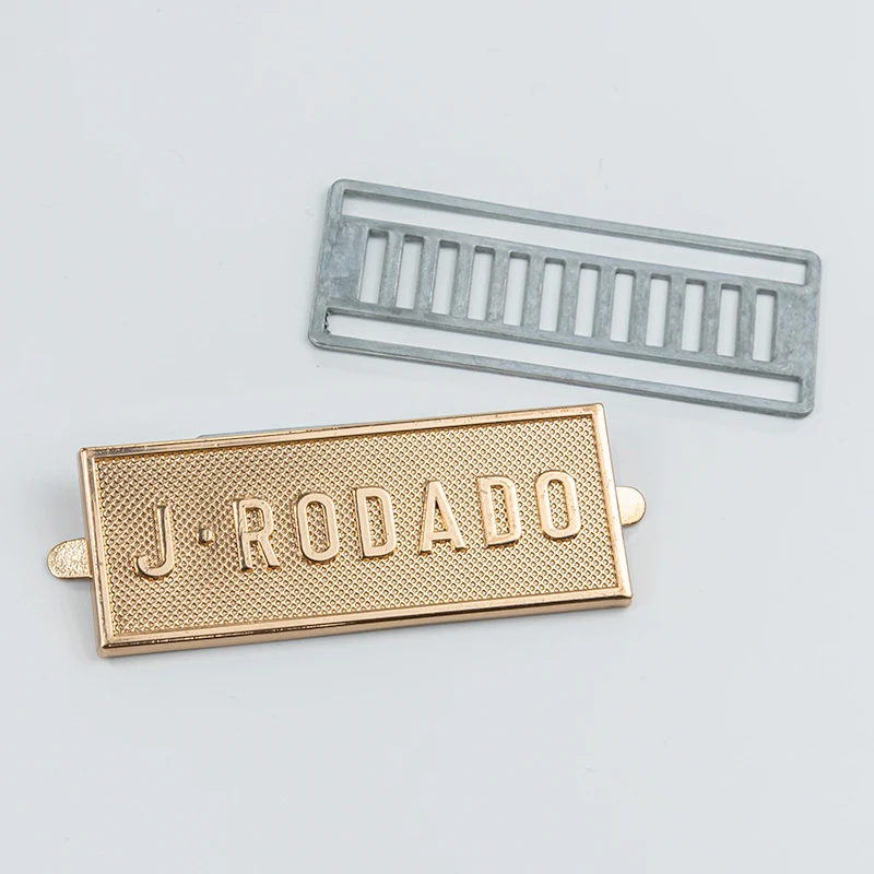 Band logo patch garment embossed jeans accessories custom bag metal logo label rose gold metal tag for bags