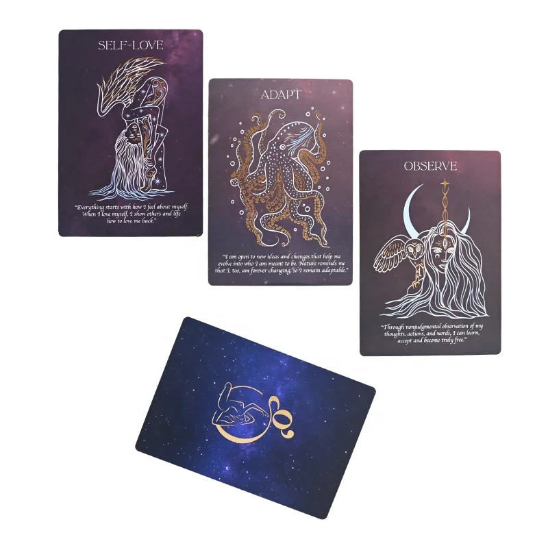 Custom Tarot Cards deck with Guidebook Tarot Cards Gold Foil Affirmation Cards