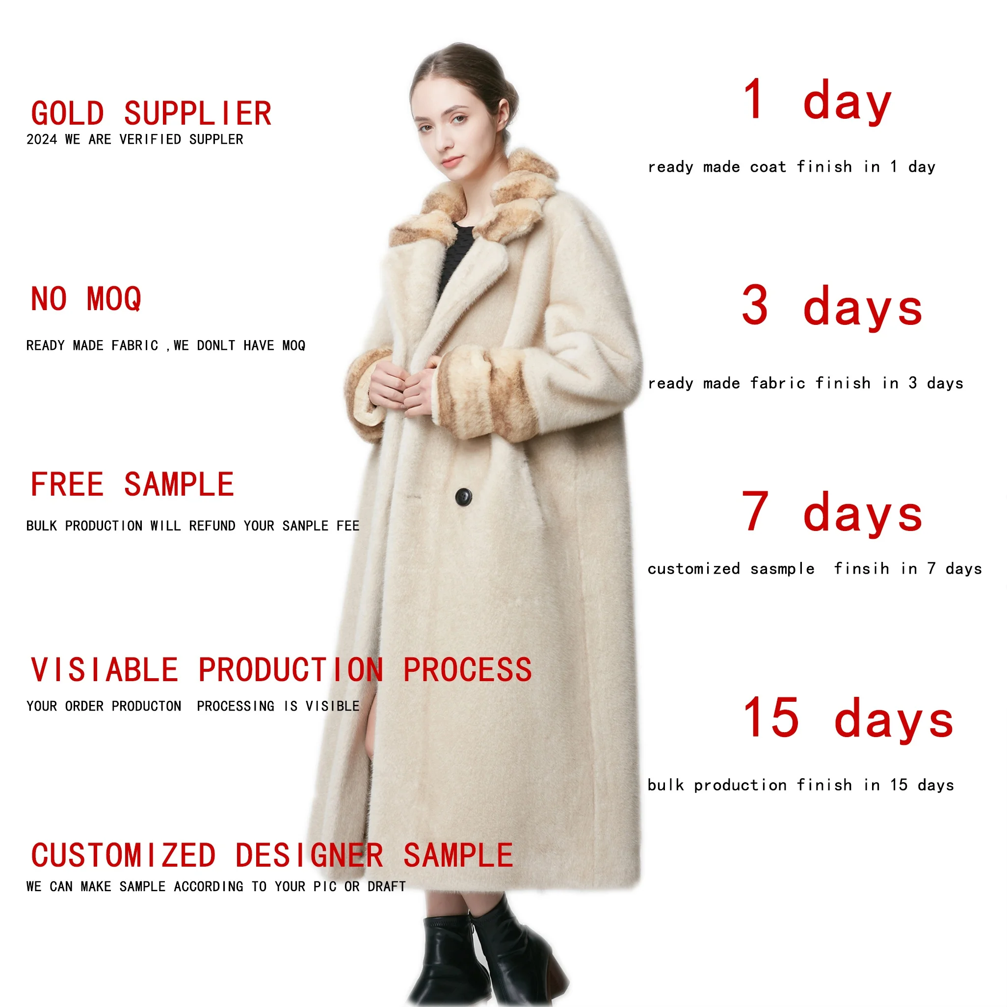 Custom New Factory Solid Faux Sable Mink Long Fur Coat With Belt Full Sleeve Mink Fur Womens Coats