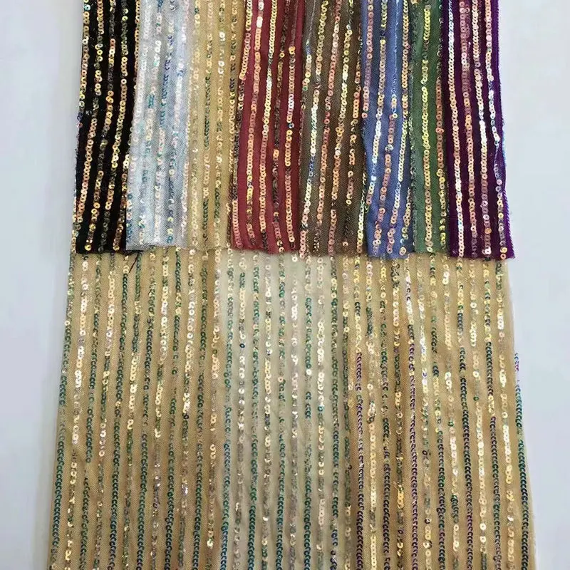 wholesale embroidery textile fabric Gold square sequins French Tulle Lace Fabric