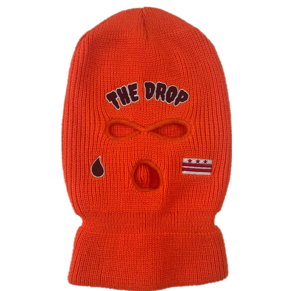 Custom Embroidery Jacquard logo Full Face Cover 3 hole pink Bandit balaclava designer knit hat beanie ski mask for man
