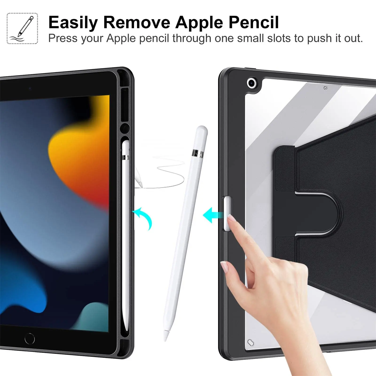 360 Rotating Case for iPad 10.2 Inch 9th 8th 7th Generation 2021 2020 2019 Pencil Holder Transparent Back Slim Auto Smart Cover