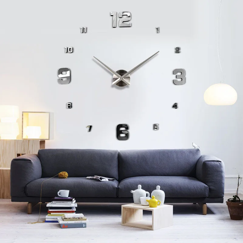 wall decor living room 3d wall fancy clock 3d puzzle clock silver large diy  oversize wall clock