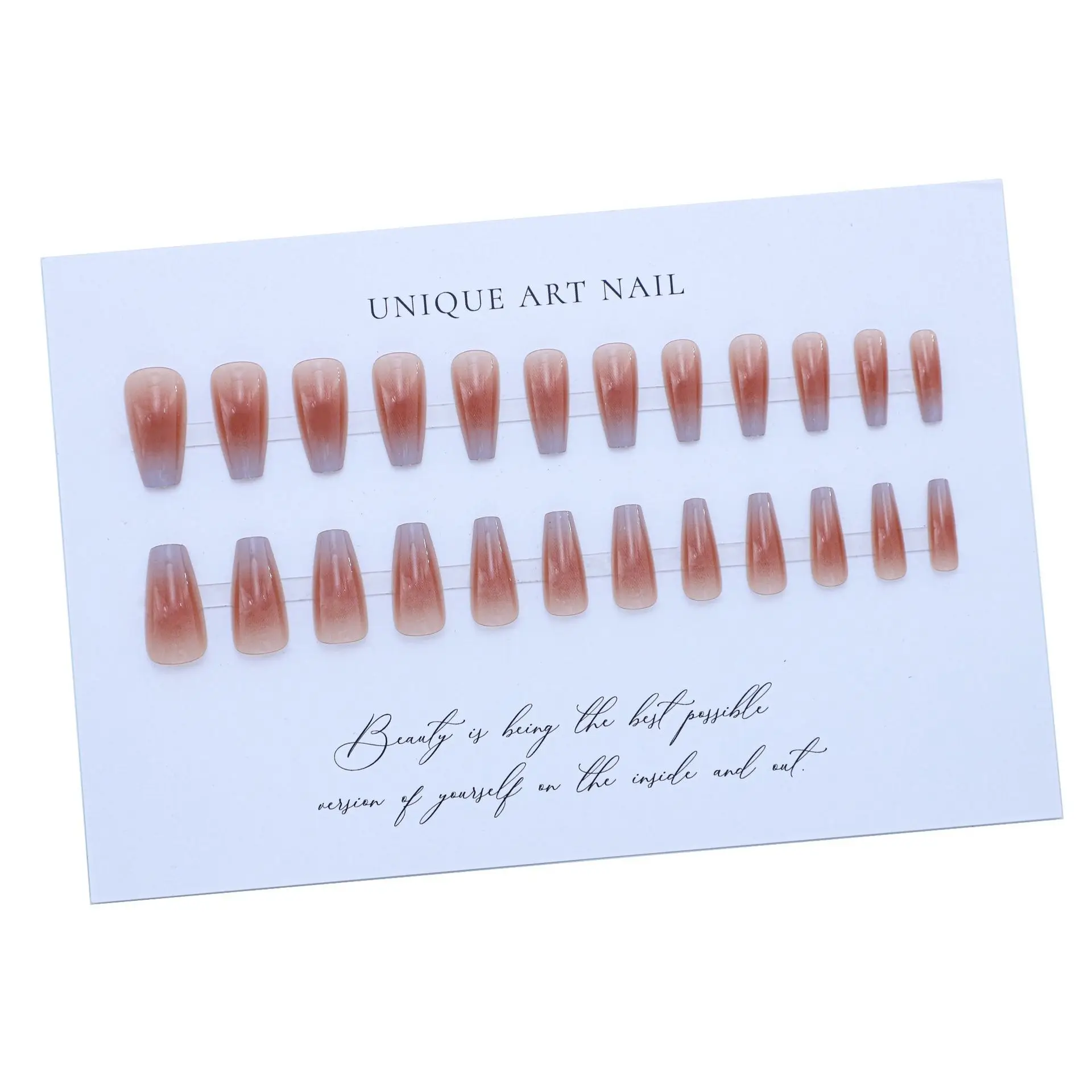 Long Nail Tip French Coffin  Press On Pink Acrylic False Nails With Glue Sticker