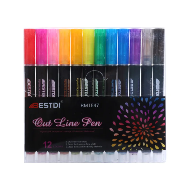 12 color color outline pen DIY graffiti pen silver double line pen