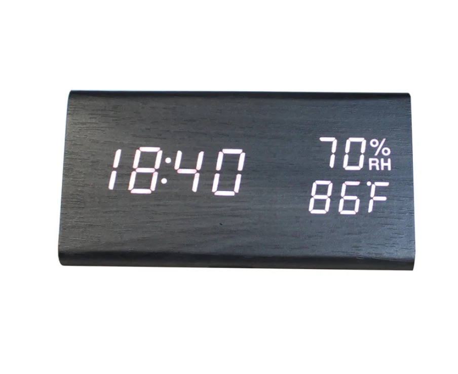 Amazon Hot Sale Desktop digital LED wooden table clock and alarm clock with temperature display