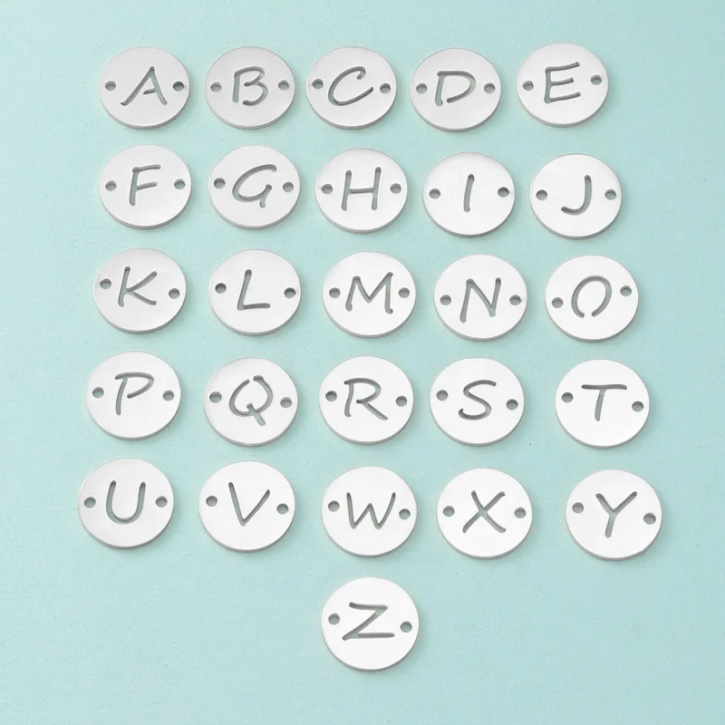 13mm stainless steel round letters charms bracelet connectors for bracelet jewelry making