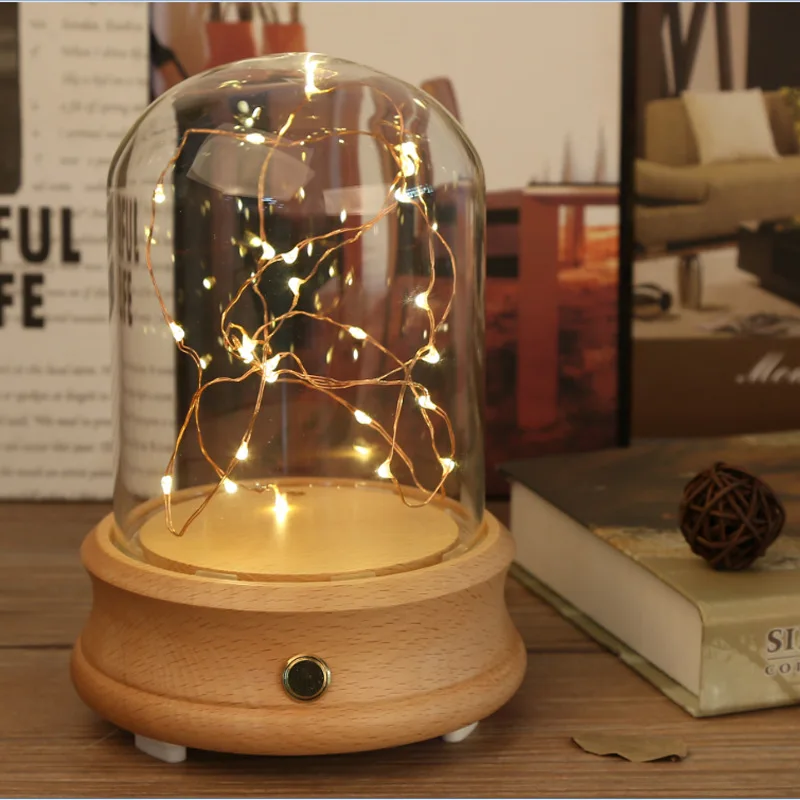 Wholesale glass oval bell jar dome with wooden base and LED