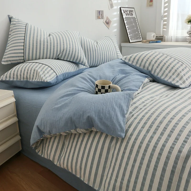 A-Class Maternal and Infant Cotton Linen Nordic Feng Shui Wash Free Cotton Full Cotton Duvet Cover Thickened Four Piece Set