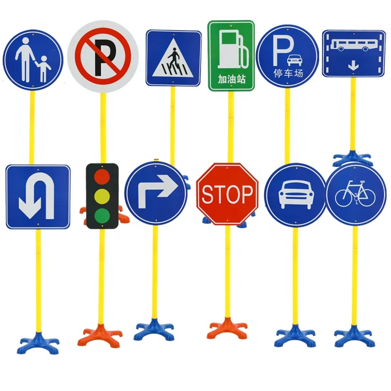 High Quality Unisex Traffic Warning Signs Toys Popular Kindergarten Children Metal Education Preschool Road Signs