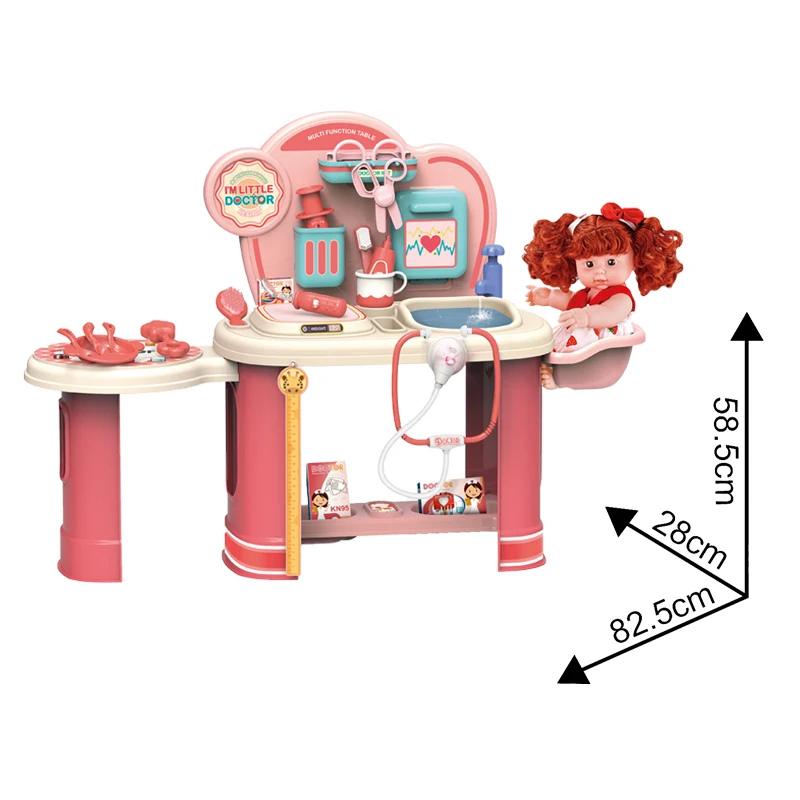 Multifunction puzzle hospital pretend play Diy Kids Doctor Toy Set Vinyl doll video game with music and light toy